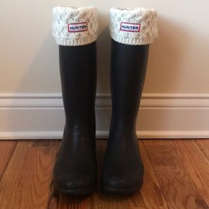 Cable knit cuff welly boot socks- natural white